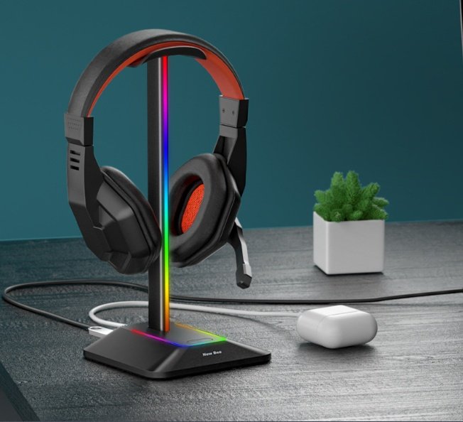 Dual Output Colorful Headwear Headset Display Rack Data Transmission Headphone Holder RGB Luminous Gaming - Image 7